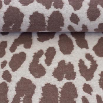 Preview: Jacquard-Jersey Ottoman Emily mit braunem Leo auf Naturweiß